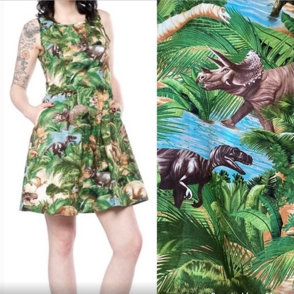 Retrolicious Jurassic Park Dinosaur Land Before Time Sleeveless Pocket Dress XL - Picture 2 of 13